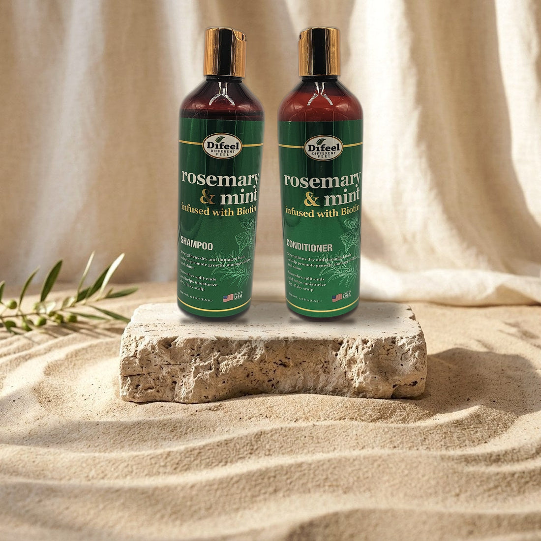 Difeel Rosemary & Mint Shampoo & Conditioner Set mit Rosmarin, Biotin & Rizinusöl 2 x 354,9 ml