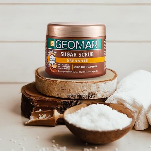 GEOMAR Dehydrating Sugar Scrub, with Sea Salt, Epsom Salt, Argan Oil and Extracts of Sugar and Dandelion, 95% Natural Origin, Made in Italy, 600 g