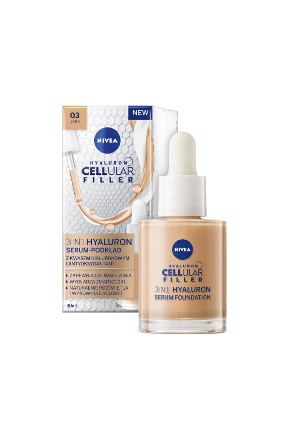 NIVEA 3-in-1 Hyaluronic Serum Foundation Medium (30 ml), Anti-Age Makeup for Younger Looking Skin, Moisturising and Gives a Naturally Even Complexion