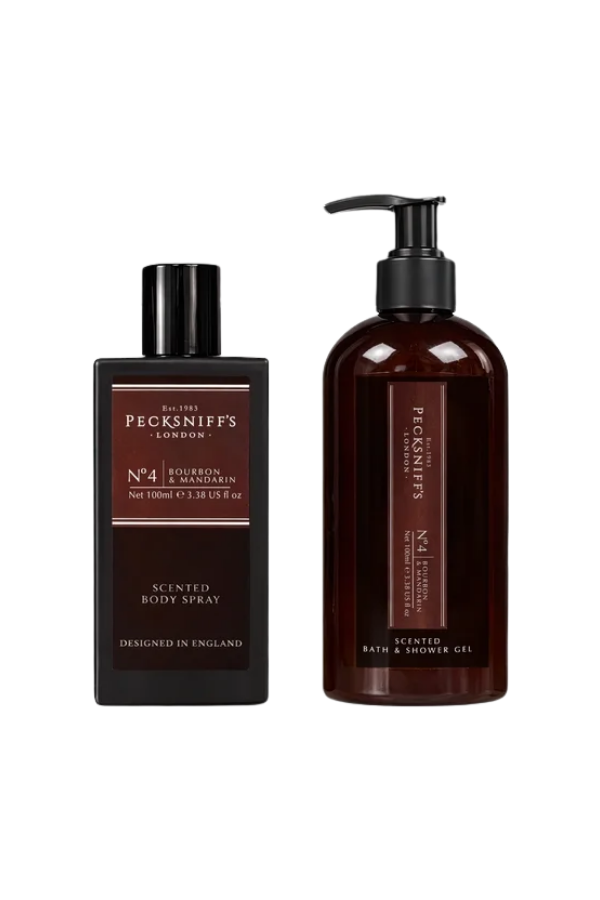 Pecksniff’s London No.4 Bourbon  & Mandarin Scented Fine Fragrance Travel Duo(Body Spray:150ml/Scented Candle:100 gr)