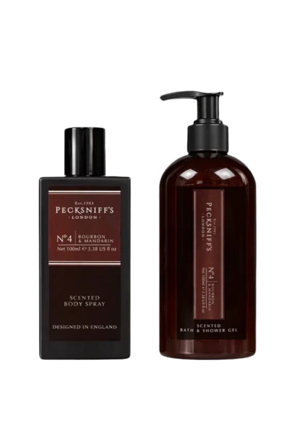 Pecksniff’s London No.4 Bourbon  & Mandarin Scented Fine Fragrance Travel Duo(Body Spray:150ml/Scented Candle:100 gr)