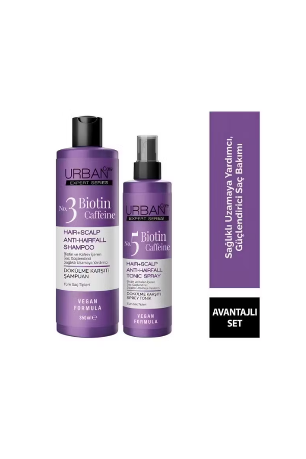 Urban Care Expert Series Biotin Caffeine Hair-Scalp Shampoo 350 ml & Tonic Spray 200 ml Set (Vegan Formula)
