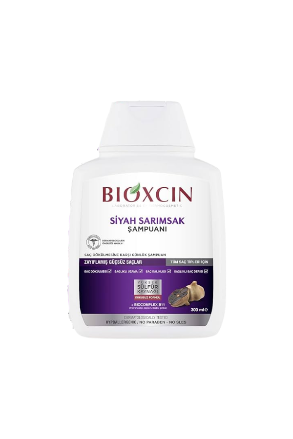 Bioxcin Black Garlic Shampoo 300 ml - Strengthening Shampoo Against Hair Loss with 100% Black Garlic Extract for Strong, Healthy Hair Growth